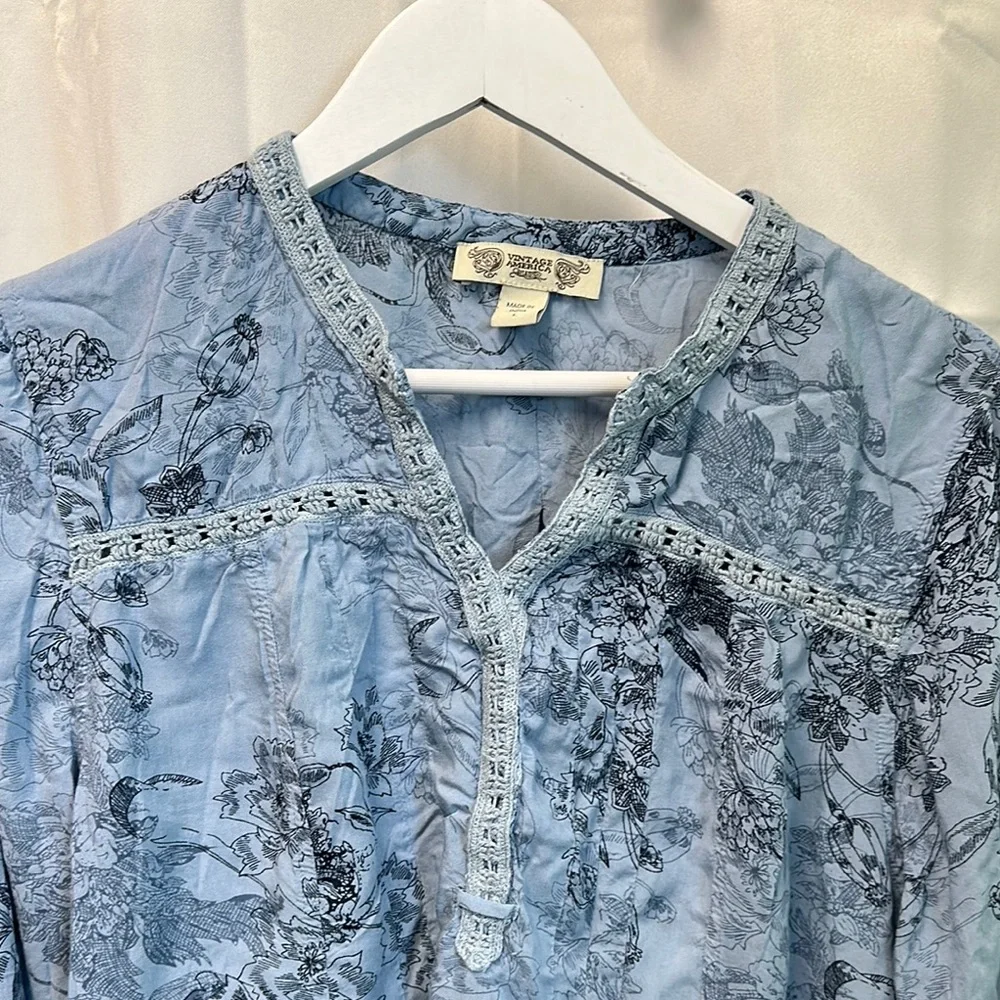 Vintage America Light Blue Floral Tunic - Picture 2 of 9